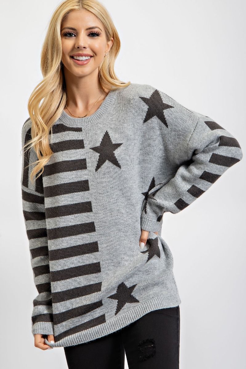 Black & Grey American Flag Knit Pullover