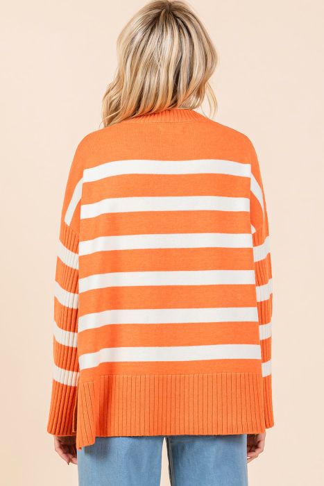 Orange & White Striped Knit Sweater Top