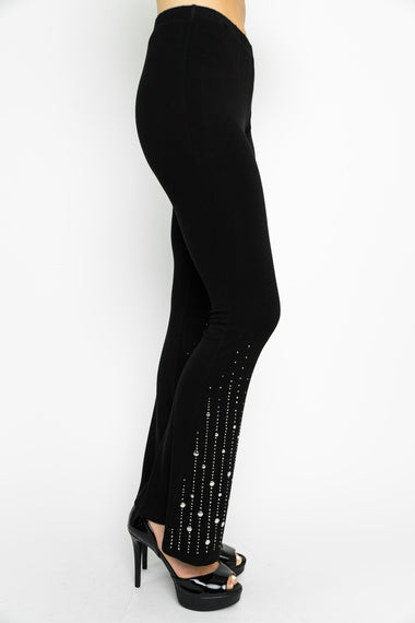 Black Flared Knit Pants w/ Stones