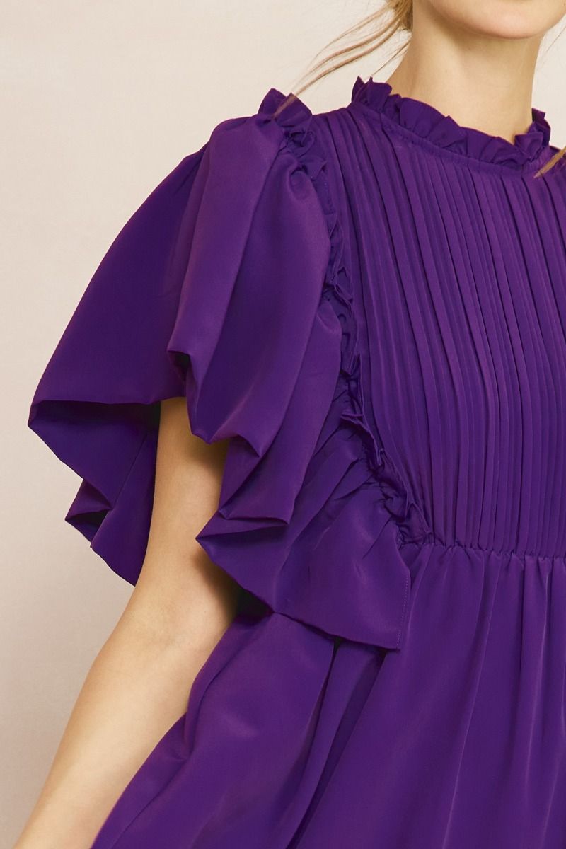 Purple Mock Neck Midi Dress