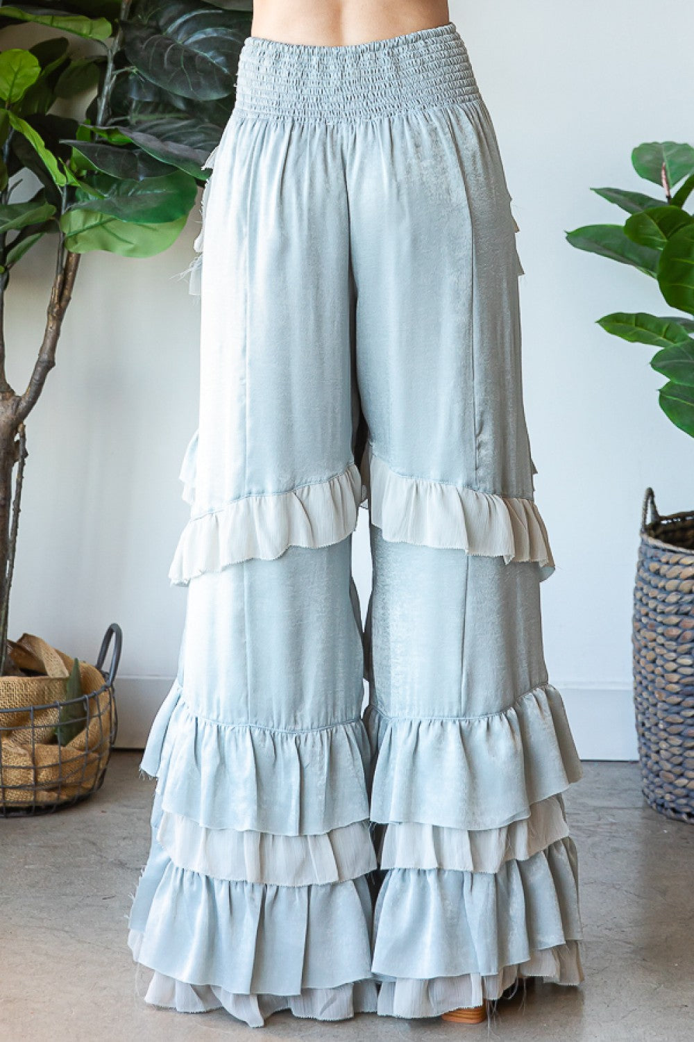 Light Blue Ruffle Patch Detail Pants