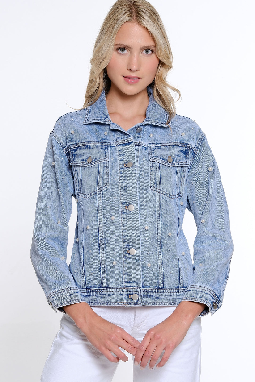 Women's Jean Jacket w/ All Over Pearl Details by Multiples