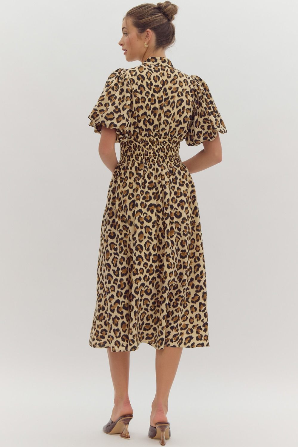 Zip Up Ecru Cheetah Print Midi Dress