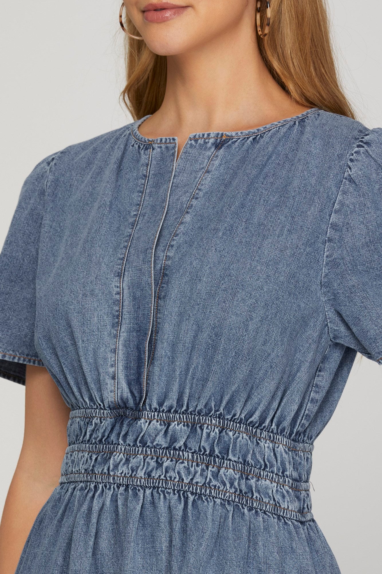 Short Sleeve Washed Denim Dress