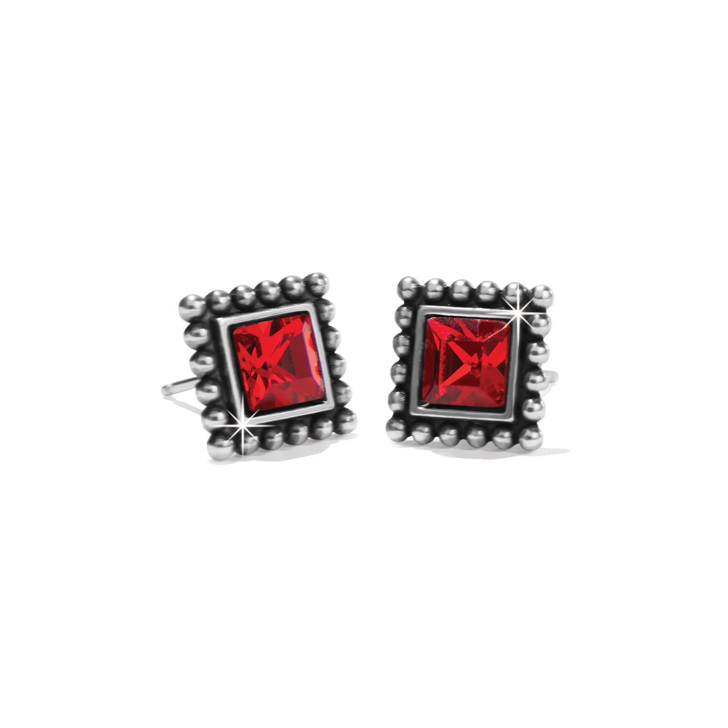 Sparkle Square Mini Post Earrings/Silver-Red