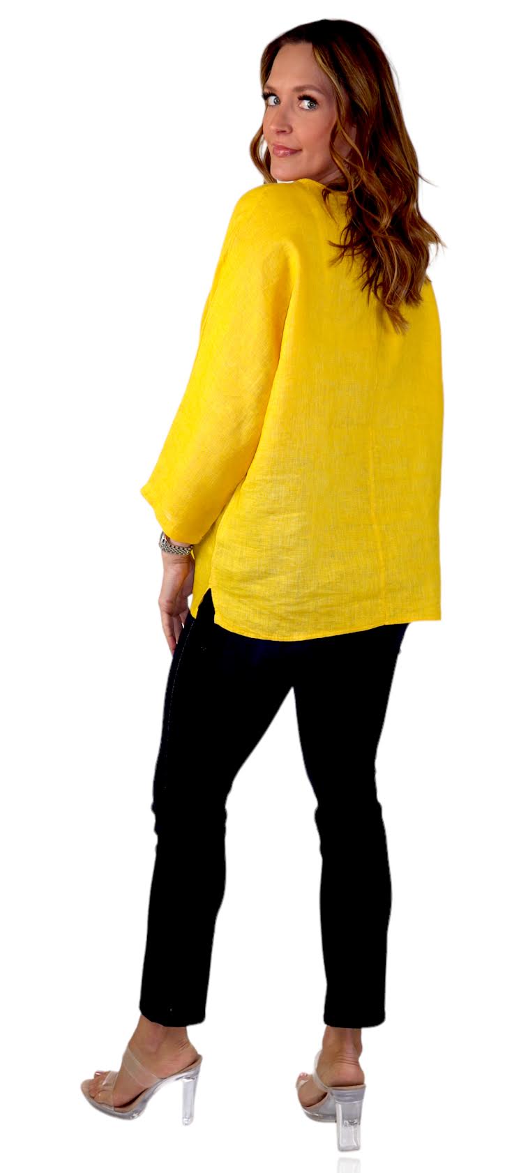 Mustard 3/4 Sleeve Washed Linen Top