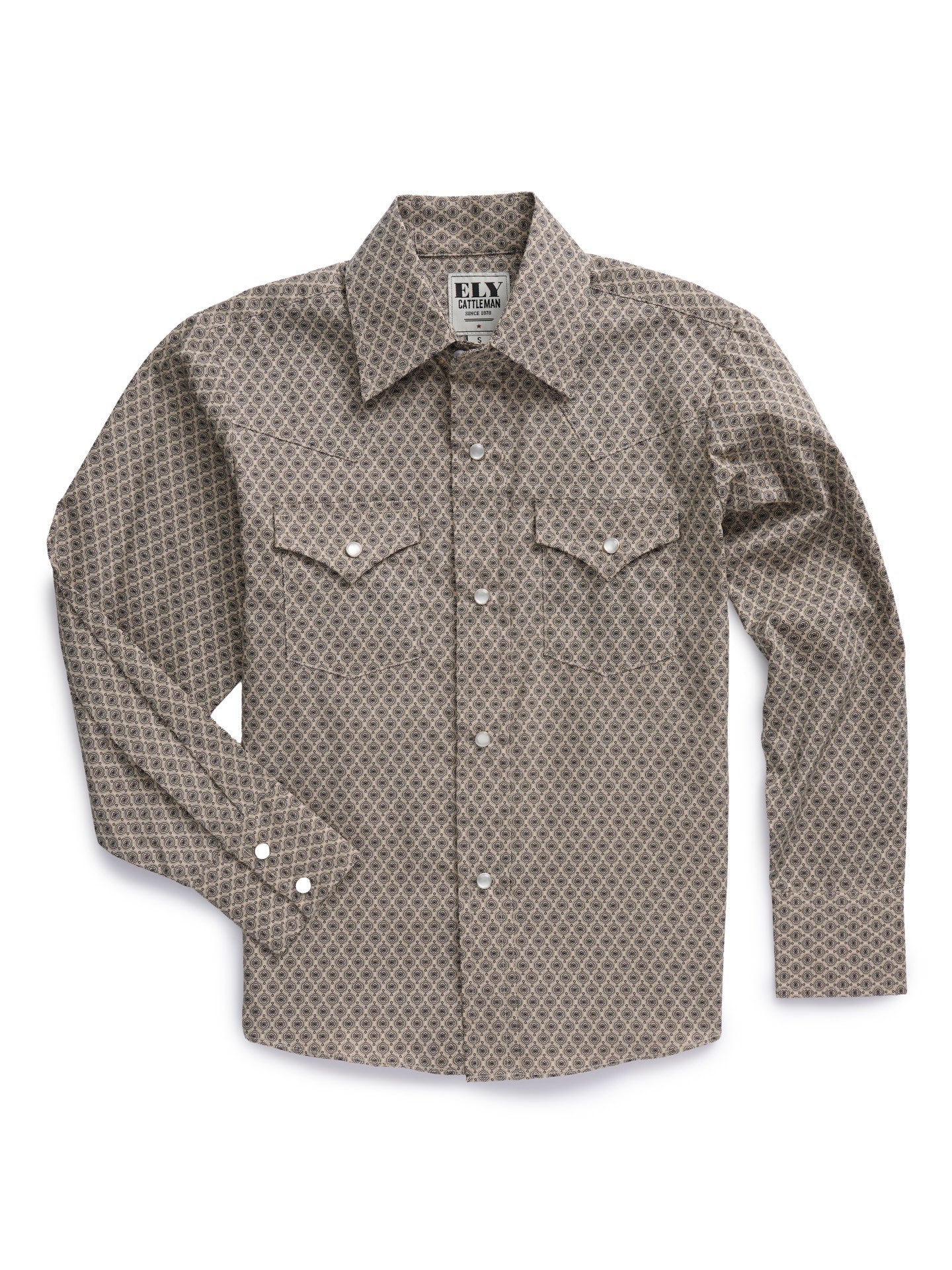 Ely & Walker Men's Western Khaki Medallion Long Sleeve Pearl Snap Shirt