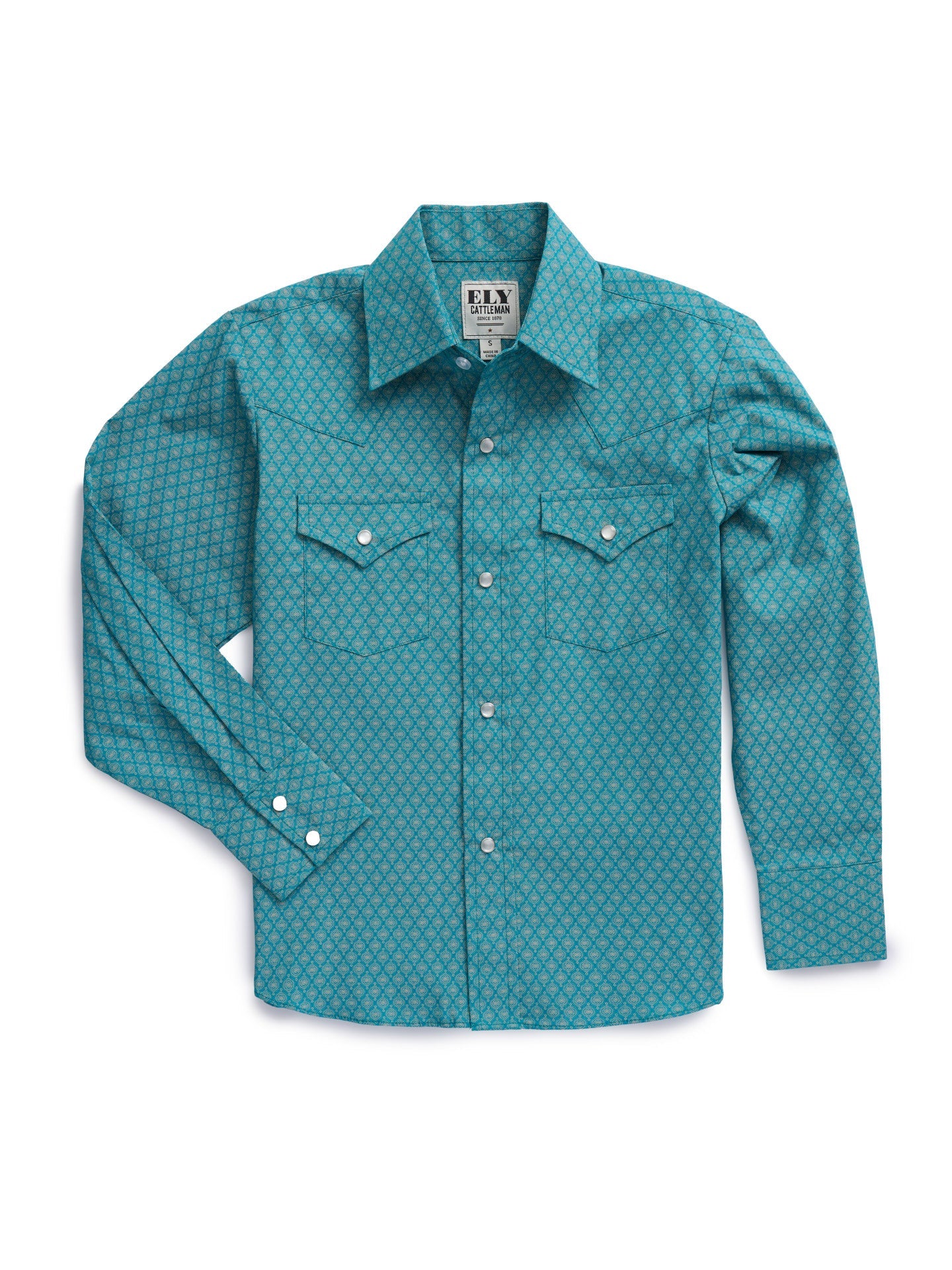 Ely & Walker Men's Western Teal Medallion Long Sleeve Pearl Snap Shirt