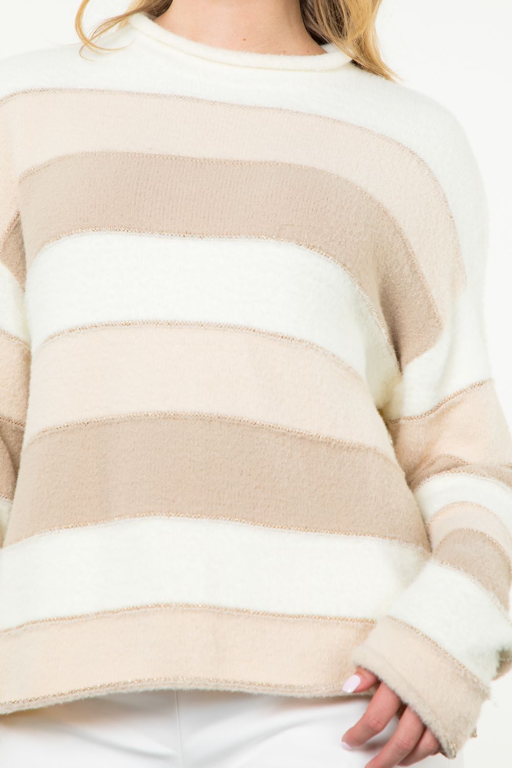 Soft Shades of Ivory & Taupe Striped Sweater