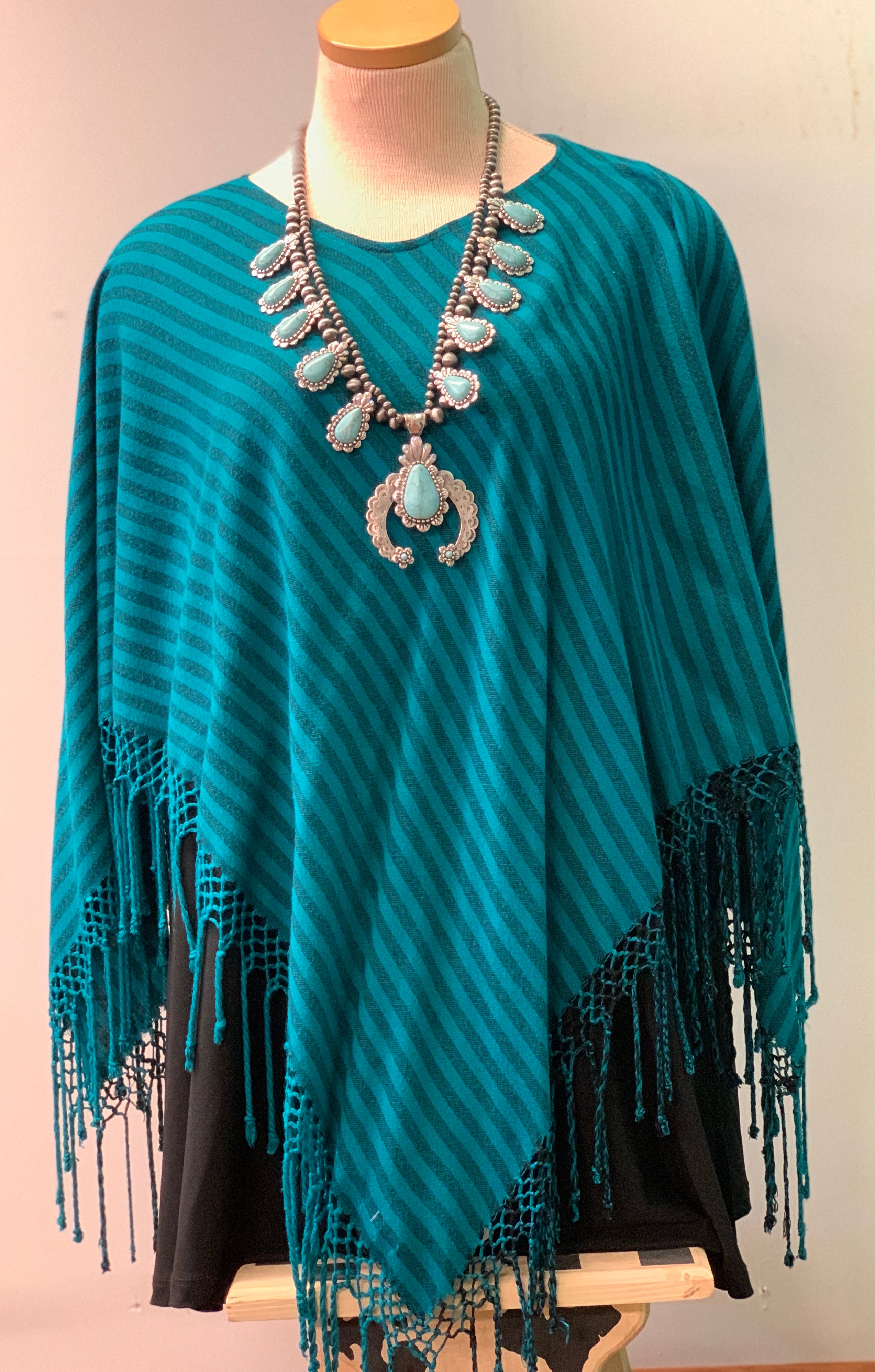 Striped Fringe Poncho