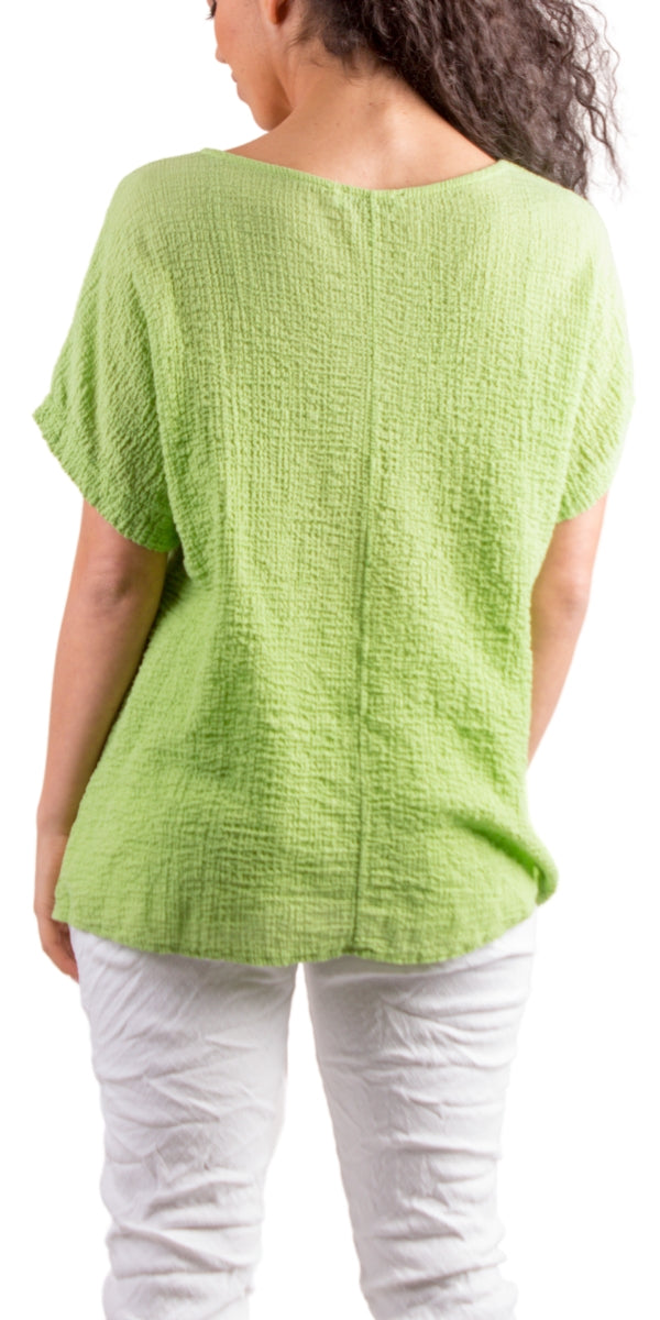 Lime Green Waffle Cotton V-Neck Top