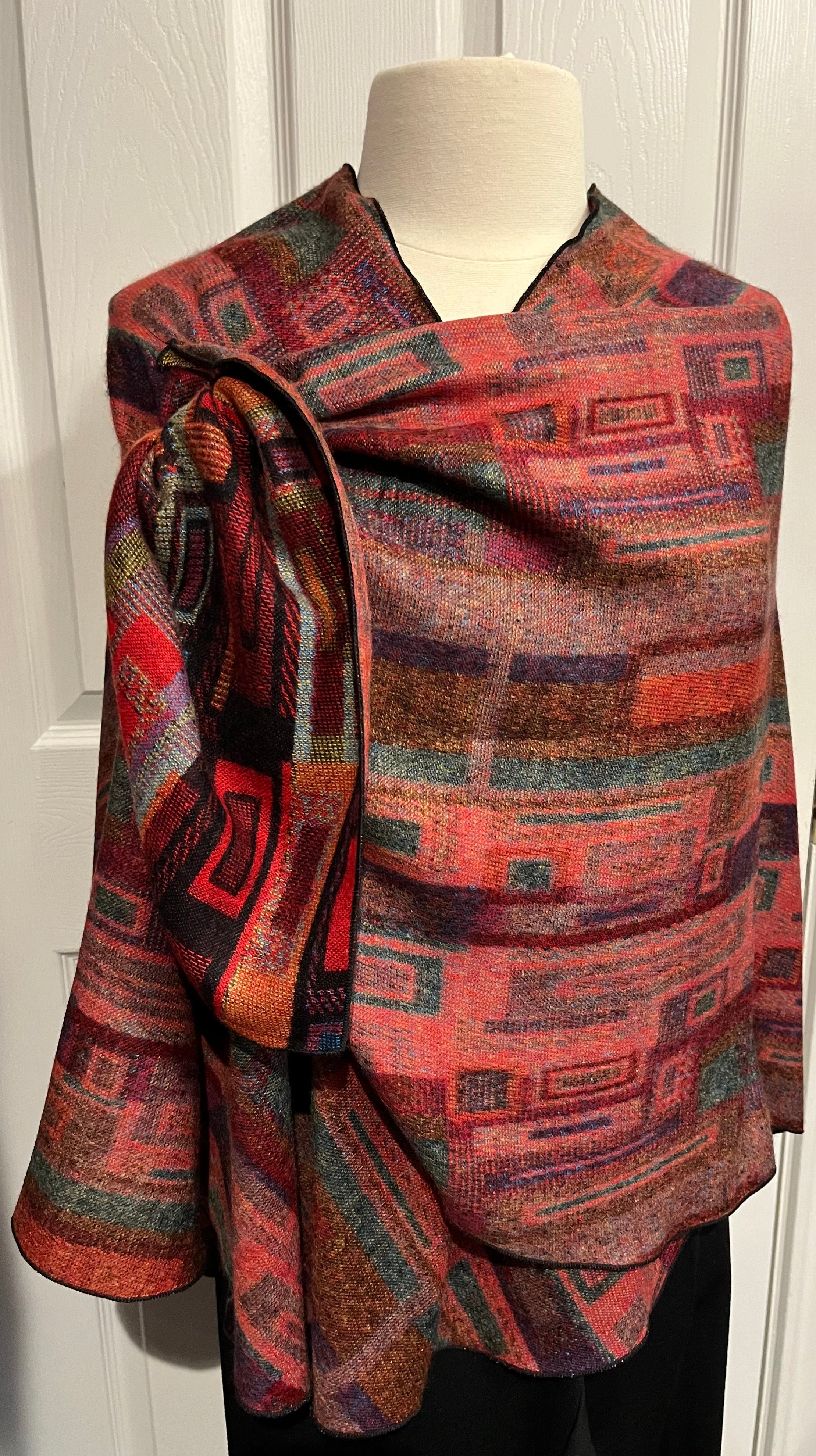 Multi Red Reversible Cashmere Shawl