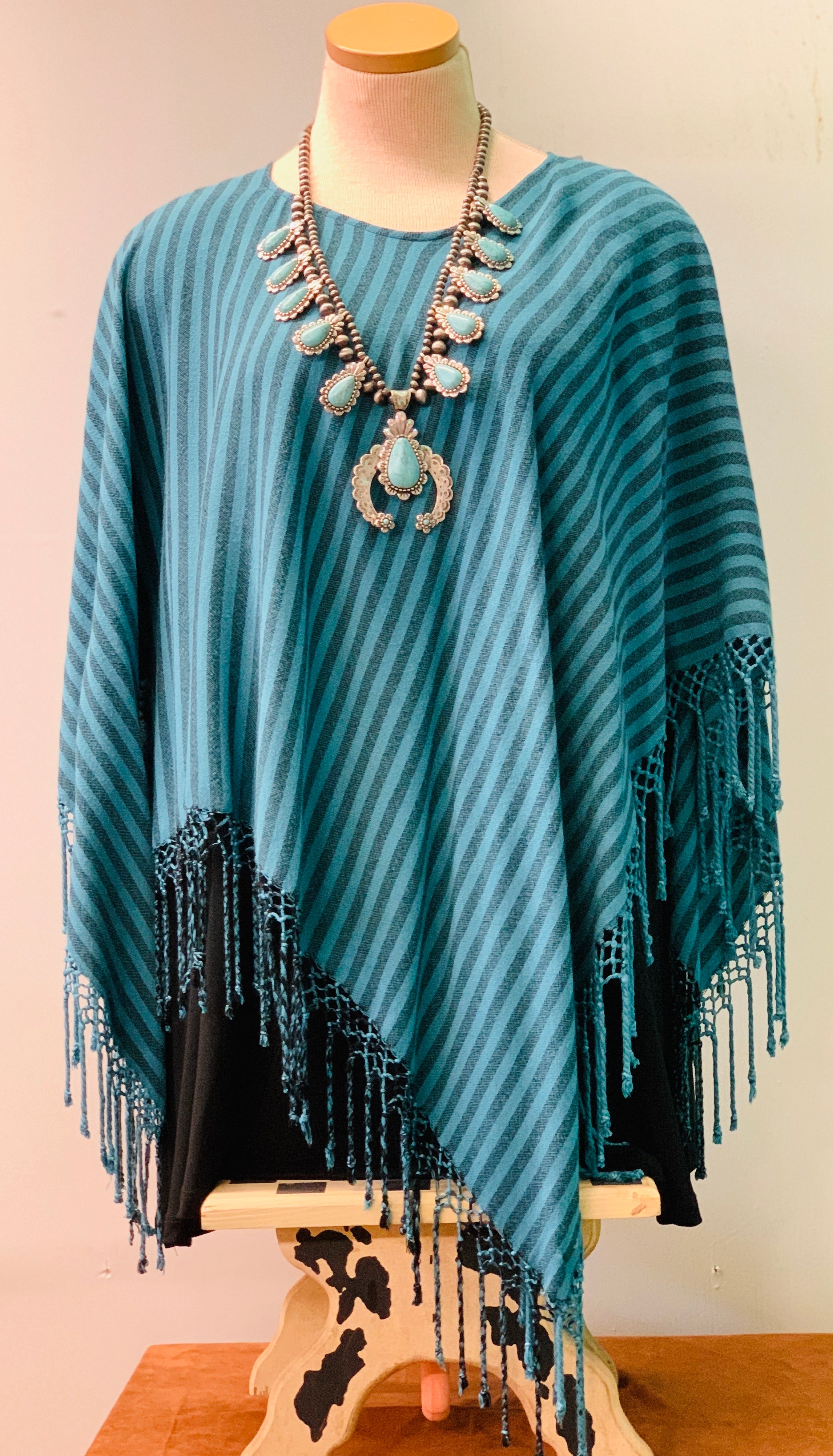 Striped Fringe Poncho